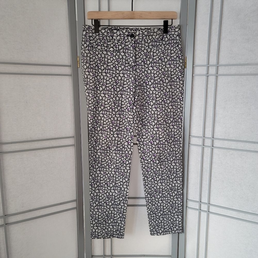 Brooks Brothers Pant Natalie Fit Pants Black with White w Purple Flowers Size 2